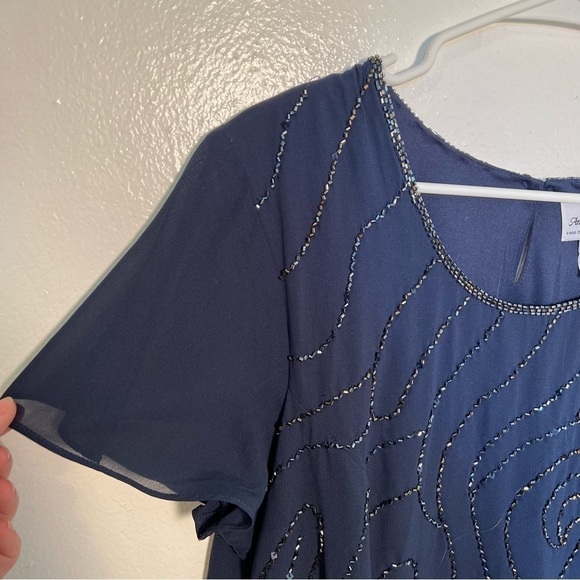 Vintage Anthony Richards Beaded Dance Dress Navy Blue - Picture 4 of 10